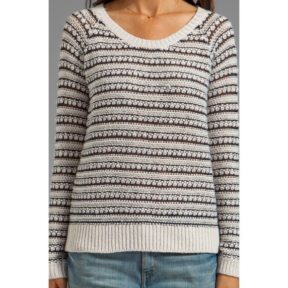 Splendid Hudson Stitch Stripe Pullover Cream Navy sweater - Picture 3 of 11